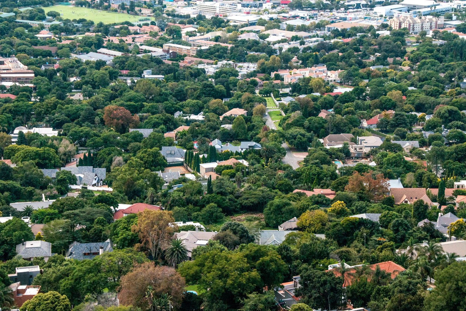 An aerial view of a residential neighbourhood of homes
